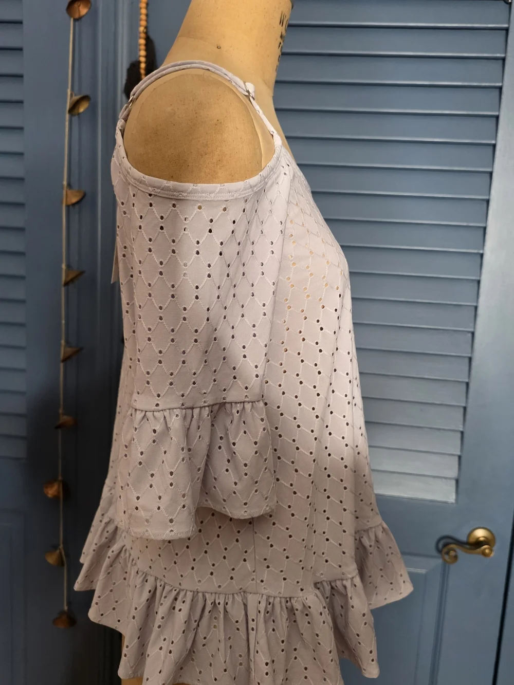 Michael Kors Light Lavender Cold-Shoulder Eyelet Ruffle Camisole